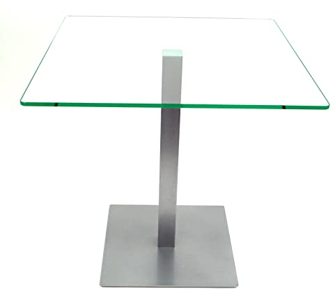 freeroom24 Designer Beistelltisch Glas Silber 50x50x80cm - Wohnzimmertisch modern - stabiler Couchtisch - praktischer Coffee Table eckig - kleiner Kaffeetisch - Glastisch - Sofatisch - Made in Germany
