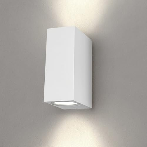 Ledvion Helene, LED Wandleuchte Außen Weiß Kubus, Beidseitig Für Zwei GU10 Up&Down, Außenwandleuchte, Wandlampe, Außenlampe, IP54
