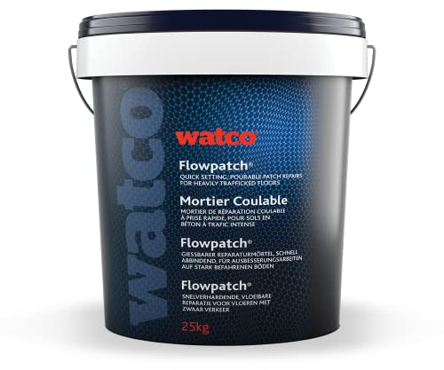 Watco Flowpatch - Pourable Concrete Repair Mortar - Quick, Easy Repairs to Cracks and Holes - for Interior or Exterior Concrete (25kg, Mid Grey)