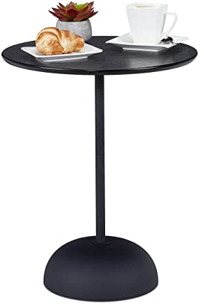 Relaxdays Beistelltisch, runder Ablagetisch, HxD: 48,5x40 cm, Metall & MDF, moderner Sofatisch fürs Wohnzimmer, schwarz