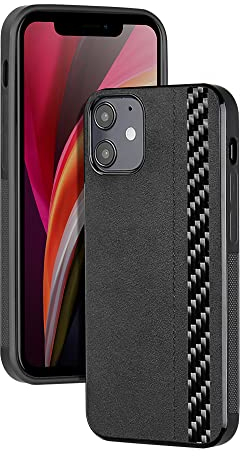 FLG | Alcantara Hülle für iPhone 12 & 12 Pro Case mit Carbon Fiber Handyhülle Schwarz – kompatibel mit iPhone 12/12 Pro 6,1“