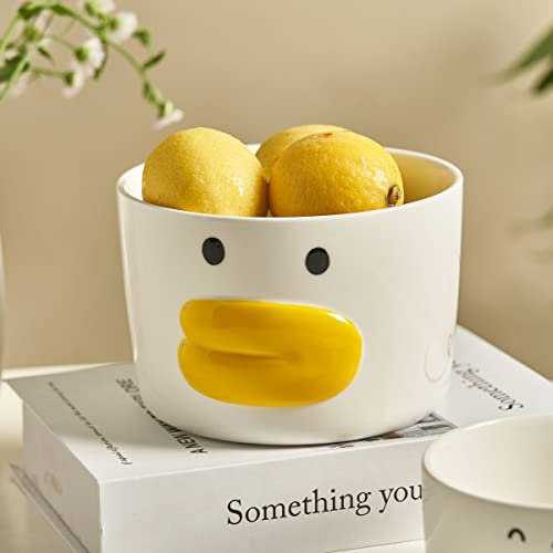 AKVAELFO Funny Anime Duck Large Salad Bowl Safe Ceramic Hand Glazed For Big Soup Bowls, Fruit, Ramen 40oz Porcelain Noodle Mixing Bowl 5.8 Cute Bowls,Ideal Housewarming Gift.