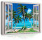 WallArena - Leinwand Bilder - Fensterbilck Fenster Strand Meer Natur - 100x75 cm Leinwandbilder - Bild auf leinwand - Wandbild XXL groß Wandbilder für Wohnzimmer Schlafzimmer Wohnzimmerbilder Modern