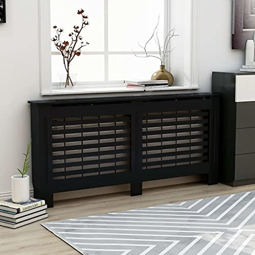 HOMIUSE Heizkörperabdeckung 172x19x81.5 cm Heizkörper Verkleidung Abdeckung Modernes Lattenförmiges Design Heizkörperverkleidung Heizung Abdeckung Radiator Cover für Wohnzimmer Schwarz MDF