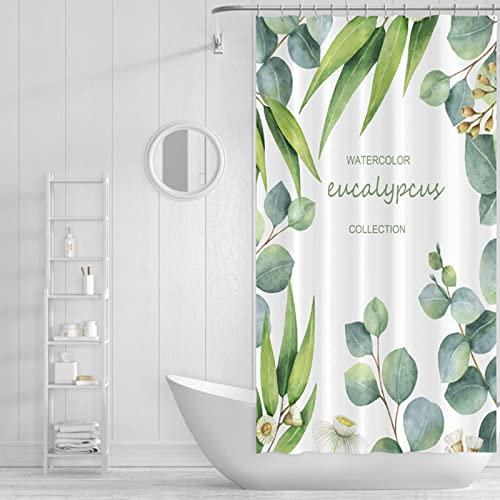 White Green Outdoor Shower Curtain, Polyester Small Shower Curtain Leaves and Flowers Shower Curtain Waterproof 31X71 Shower Curtain