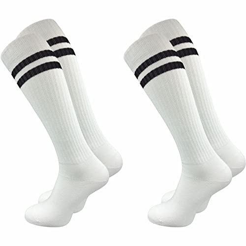 GAWILO Chaussettes hautes homme rétro (2 paires) | Coton doux – look vintage avec bandes – sans couture – confort durable | Idéales sport, loisirs & style rétro