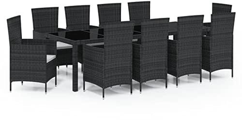 Festnight Rattan Essgruppe 10 Personen Rattan Gartenmöbel Set mit Auflagen Sitzgruppe Garten 11-TLG. Gartenmöbel Essgruppe Gartengarnitur Sitzgarnitur Terrassenmöbel Schwarz