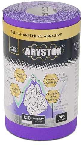 Axus Decor Arystox Ceramic Oxide Abrasive Paper (Onyx Series) Sandpaper Roll, Non-Stick & Long Lasting, Metal & More, Ideal For Professional Painter's & DIY enthusiasts - 5m x 115mm, 120 grit
