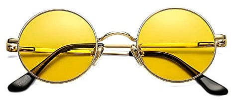 Pro Acme Retro Small Round Polarized Sunglasses for Men Women (Gold Frame | Yellow Lens)