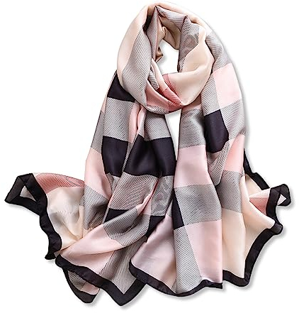 LumiSyne Seidenschal Damen Warm Weich Seidentuch Klassische Kariert Schals Schleife Farbiges Tartan Lange Stola Karo Halstücher Sonnenschut Kap Ganzjährig