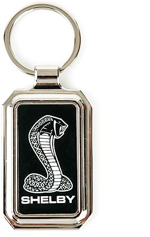 Rechteckiger Metall-Schlüsselanhänger mit Shelby Cobra-Logo, poliertes Silber, mit luxuriöser erhöhter dimensionaler Grafik, offizielles Shelby®-Lizenzprodukt, silber, 1.5 x 6 c .13
