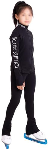 ROLTIN Warme Eislaufhose mit Jacke für Mädchen und Damen, Eiskunstlauf-Trainingsanzug plus Samthose, Größe: XXS, Farbe: Schwarz
