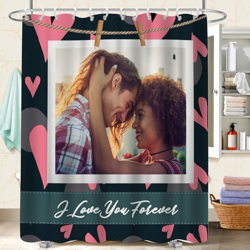 Kufutee Duschvorhang mit individuellem Foto, Polyester, erstellen Sie Ihr eigenes Design, Bild, Foto, Logo, Text, Badvorhang mit Ihrem Textbild für Innendekoration