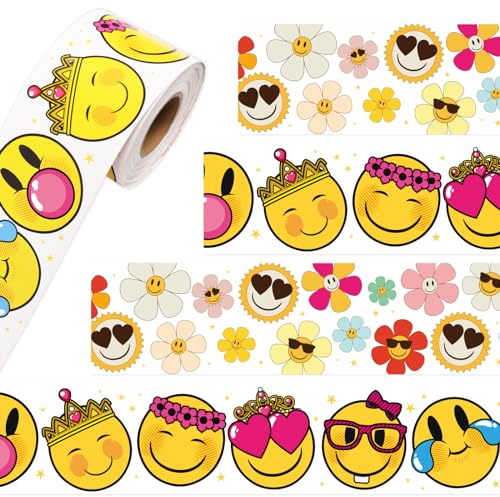 Emoji-Pinnwand-Bordüre, 15 m pro Rolle, zweiseitig bedruckt, Retro-Pinnwand, Bordüre für Klassenzimmer, Schulanfang, Dekoration