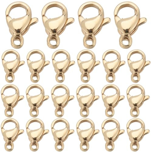 SUNNYCLUE 1 boîte de 100 fermoirs Mousquetons en Acier Inoxydable Plaqué Or 24 carats pour Bijoux en Vrac, Fermoir à Mousqueton, Mini Bracelets, Connecteurs, Fermetures à Clips, Fermoirs à Pince de Ho
