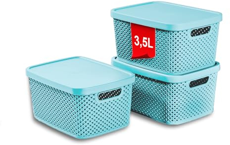 astor24 PREMIUM 3er XXL Set Aufbewahrungsbox Korb mit Deckel Organizer Ideal für Büro,Kleiderschrank, Schrank, Küche & Haushalt (Aquamarin, 3er Set 3. 5 Liter)