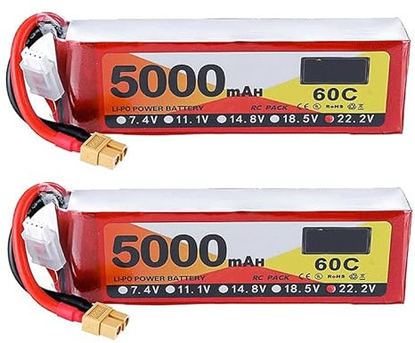 HRYHWASE 2Pcs 22.2V Lipo Battery 6S 60C 5000mAh Lipos RC Battery with XT-60 Connector for RC Car Trucks 1/8 1/10 RC Racing Drone Quadcopter