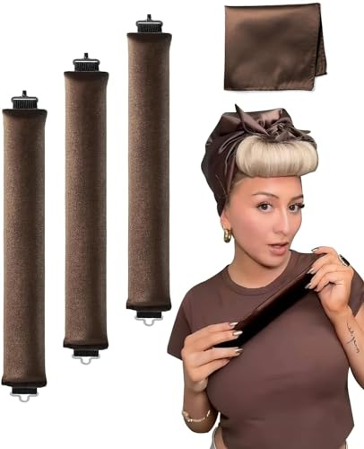3PCS Hitzefreie Lockenwickler für Langes mittleres Haar Über Nacht Hitzefrei Lockenstab für Big Waves Set Jumbo-Stäbe Lockenwickler Blowout für Sleepin (Braun)