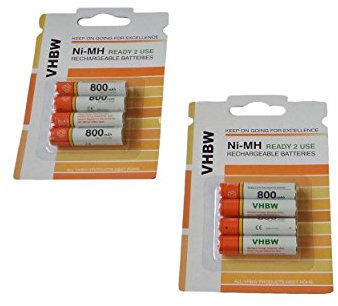 vhbw 8X AAA Micro Akku kompatibel mit Telekom Sinus A206 Duo schnurlos Festnetz Telefon (800 mAh, 1,2 V, NiMH)