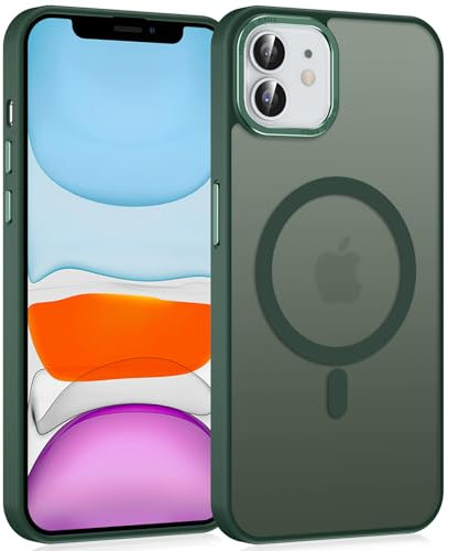 Yoedge Magnetisch Handyhülle für iPhone 11 Hülle, [Kompatibel mit MagSafe] Durchscheinende Matt Schutzhülle Rückseite Dünn Stoßfest Anti-Fingerabdruck Schutzhülle Case, Dunkelgrün