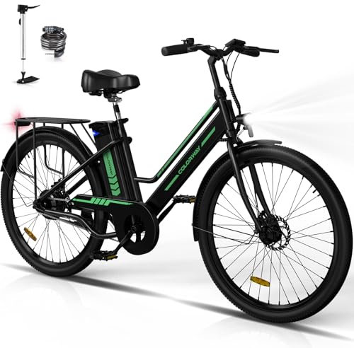 COLORWAY BK8 Bici elettrica, 26×2.35” EBike da viaggio con batteria rimovibile da 36V 12Ah, display LED, motore da 250W, freno a doppio disco, bicicletta elettrica per adolescenti e adulti