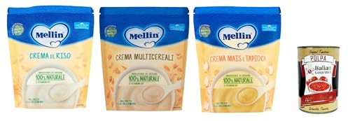 Mellin TestPaket Creme, Crema riso - Multicereali - Mais e tapioca, 3x 200g + italian Gourmet polpa 400g