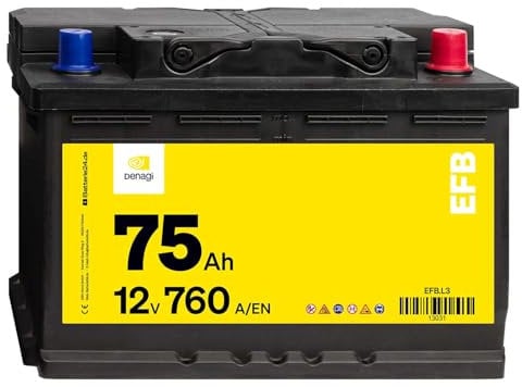 Denagi EFB 12V 75Ah Autobatterie 760A/EN Starterbatterie, Start-Stopp & Standheizung geeignet, absolut wartungsfrei