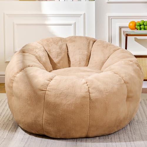 LinkRomat Bean Bag Chairs for Adults, 3 ft Teens Beanbag Reading Chair with Petal Arm Rest, Comfy Faux Fur Fluffy Bean Bag for Youth Living Room, Bedroom, Dorm, Game - Taupe, Large, Low Support