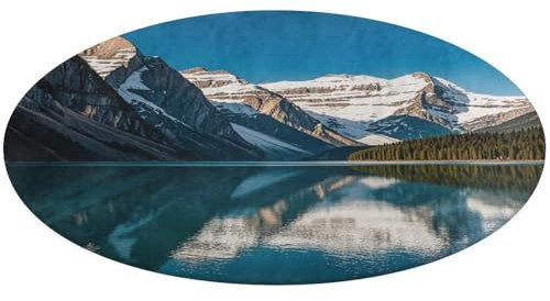 Lake Louise Mountains Lake Panorama Teppich rund 90 x 90 cm Korallensamt mit rutschfester Gummirückseite, eleganter waschbarer Spielzimmerteppich