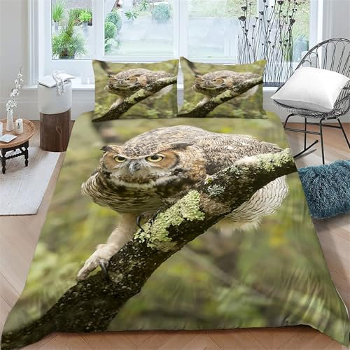 MLUNKQAIL BettwäSche 135x200 GrüN Bettbezug Set 3 Teilig Eule Flauschig BettbezüGe und 2 Kissenbezug 80x80, Allergiker BettwäSche-Sets Weiche Microfaser mit ReißVerschluss