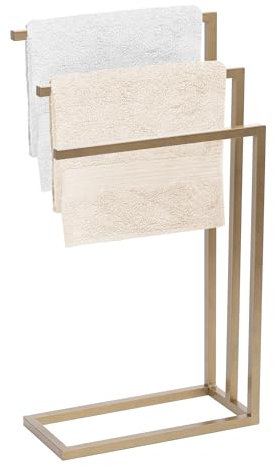 FRAMADO – Porte-Serviettes sur Pied – Porte-Serviettes Debout – L x P x H 45 x 21 x 84 cm – Métal, avec 3 Barres et Patins Antidérapants, Stable, Produit UE, sans Montage – Forte Or