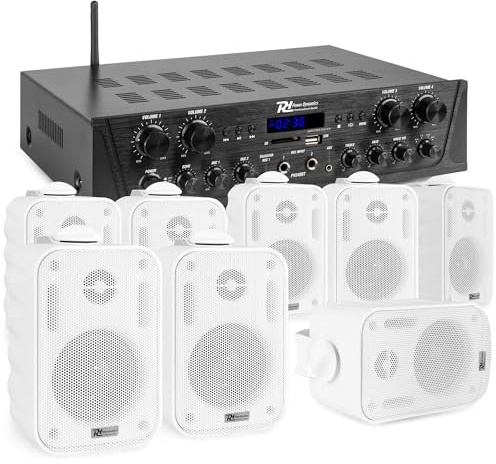 Power Dynamics PV240BT Système Audio 4 Zones BT 400W 8 Enceintes Blanc