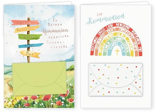 PremiumLine Glückwunschkarten zur Kommunion | 2 Stück mit Geldkuvert und Umschlag | Kommunionskarte, Geldkarte, Klappkarte mit Spruch, innen Blanko | 11,5 x 17 cm