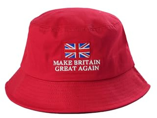 Beyond Happy Make Britain Great Again Bucket Hat Reform UK Pro Trump Hat - Unisex, Rot, Heavy Duty Sonnenhut mit gesticktem Union Jack, 100% Baumwolle, mehrfarbig, Einheitsgröße
