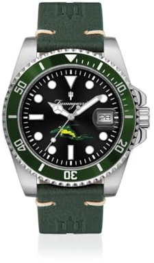 Uhr Fumagazzi K Aimano | Ø 40 mm Automatik-Uhrwerk | Armband aus echtem Leder Made in Italy, 20/18 mm, 10 ATM, Schwarz, Grün, Modern