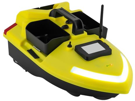 HOARLICN 500m Futterboot mit GPS, Futterboot Angeln Köderboot 500m Ferngesteuert Köderboot Dual Motor Fish Finder mit Suchscheinwerfer Cruise Control System Fernsteuerung (Gelb)