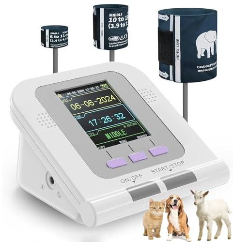 SUNBGRPYE Automatisches BlutdruckmessgeräT FüR Tiere, Digitales BlutdruckmessgeräT, Mit 3 Manschetten + 2,8 LCD Farbbildschirm, Speicher FüR 100 DatensäTze, FüR Katzen, Hunde, Schafe, Pferde