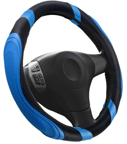 Lenkradbezug Auto, Leder Lenkradabdeckung, Atmungsaktiver Rutschfester Lenkradhüllen, Universell 36-38 cm Auto Lenkrad Schutzhülle, Lenkradbezug für Die Meisten Fahrzeuge (Blau)