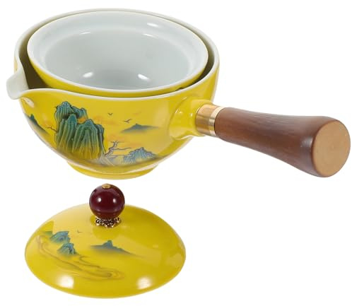 MOLUCKFU Portable Ceramic Teapot with Wooden Handle Rotating Small Travel Kettle for Loose Leaf Tea Brewing at Home and Office Household Tea Kettle for Everyday Use