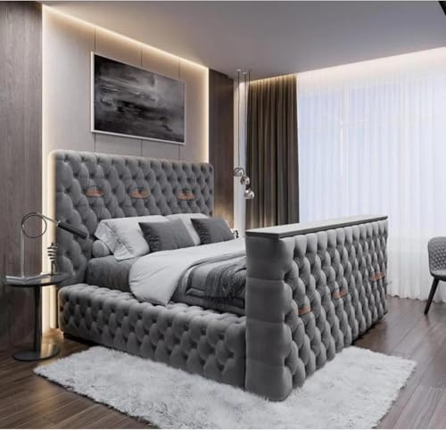 ark future Empress TV Bed with Built-In TV Storage – Luxury Frame with Remote Lift Mechanism – Premium Upholstered Bed (Mattress not included) (Steel, 6ft Superking)