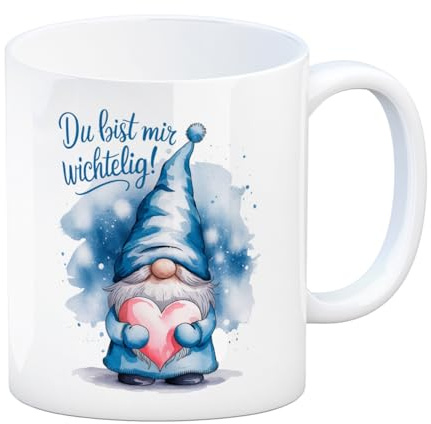 speecheese Kaffeebecher Du bist mir wichtelig Wichtel in blau und Herz | niedliche Tasse mit Wichtel