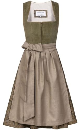 Edelnice Trachtenmode Midi Dirndl Emilia Grün Cord inkl. traditioneller Dirndlschürze
