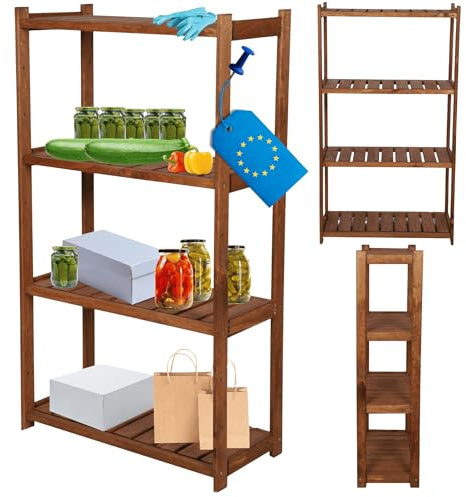 MODO24 Holzregal 124,2x70x33cm mit 4 Fachböden, massives Kiefernholz Standregal, vielseitiges Allzweckregal Haushaltsregal & Vorratsregal für Keller Küche Speisekammer Büro, Ordnungssystem, Braun