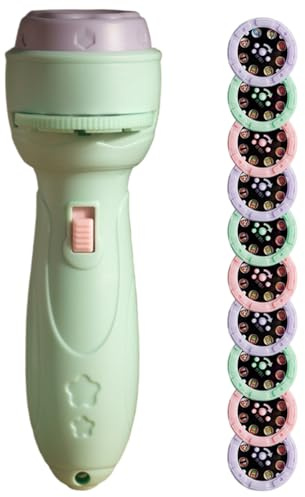 Licsaliwe Linterna con proyector de cuentos para niños, 80 diapositivas de patrones y 10 tarjetas de proyección, linterna para niños pequeños para cuentos, cumpleaños, antes de dormir (verde)