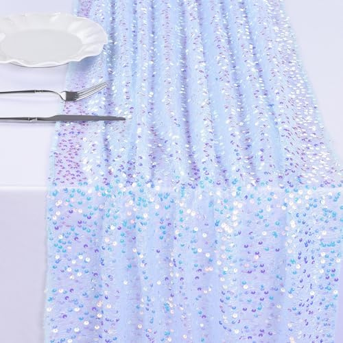 BrillShine Meerjungfrau Geburtstag Deko Tischläufer Pailletten Blau Tischdeko für Geburtstag Hochzeit Party Weihnachten Ostern 63 x 200 cm