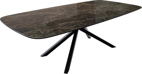 DELIFE Outdoortisch Edge Boot 240x120 cm Keramik Emperador Extra Lucidato Dunkelbraun Kreuzgestell Rechteck Schwarz