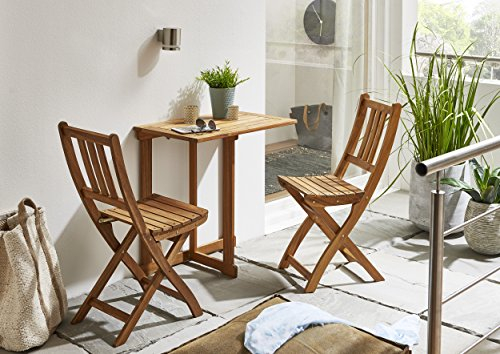 SAM 3-TLG. Balkongruppe Alessio, 1x Tisch 70x45 cm + 2X Klappstuhl, Balkon-Set aus Akazien-Holz, FSC® 100% Zertifiziert