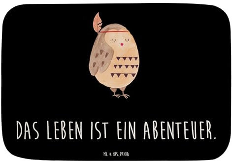 Mr. & Mrs. Panda Duschvorleger Eule Federschmuck - Geschenk, Abenteuer, Waldtiere, Badezimmermatten, Badgarnitur, Eule Deko, Badvorleger, Das Leben