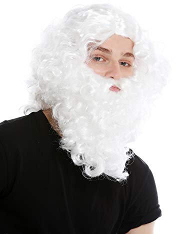 WIG ME UP - 8115-A+B-P68 Perücke Bart Vollbart Set Weiß Eremit Einsiedler Prophet Moses Noah Zauberer Magier Weihnachtsmann