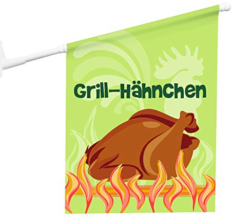 Vispronet® Eisfahne Grill-Hähnchen, Brathähnchen ✓ 46 x 52 cm ✓ Vinylplane ✓ doppelseitig Bedruckt ✓ inkl. Wandhalterung (Grill-Hähnchen)